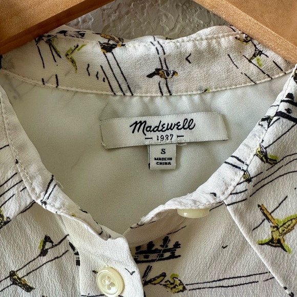 Madewell Silk White Shirt with Bird Pattern Women’s size S - Picture 3 of 3